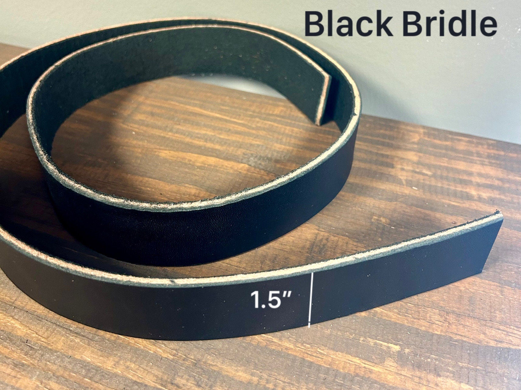 Black Veg Tanned Bridle Leather 12-14oz American Hides Tanned in America Premium Leather Straps with Beveled Edges Ready for Belt Making