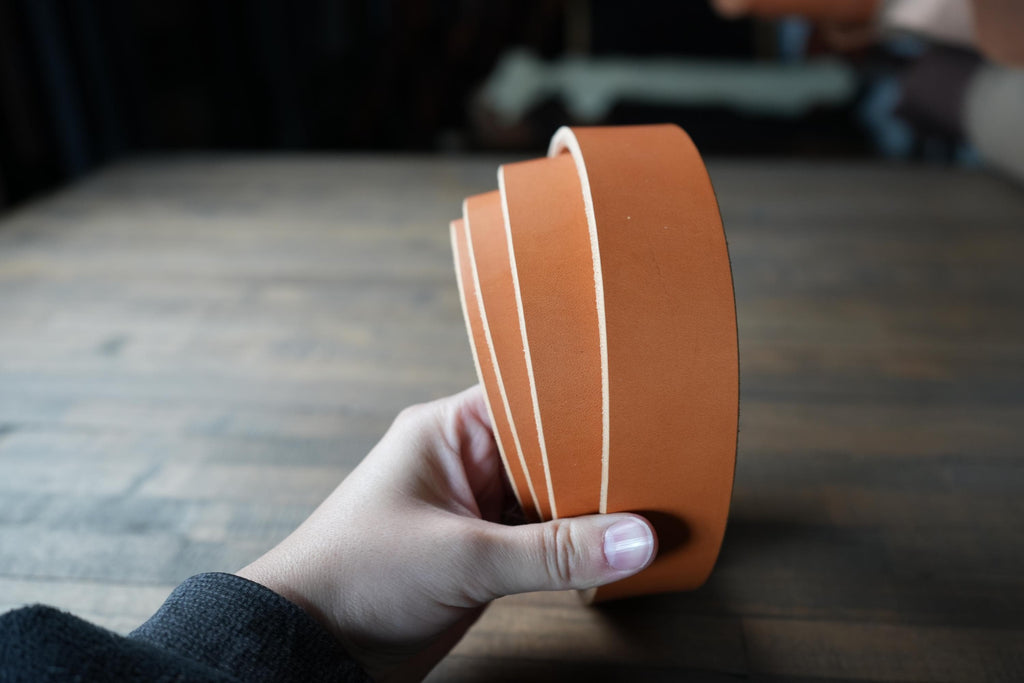 Tan Veg Tanned Bridle Leather 12-14oz American Hides Tanned in America Premium Leather Straps with Beveled Edges Ready for Belt Making