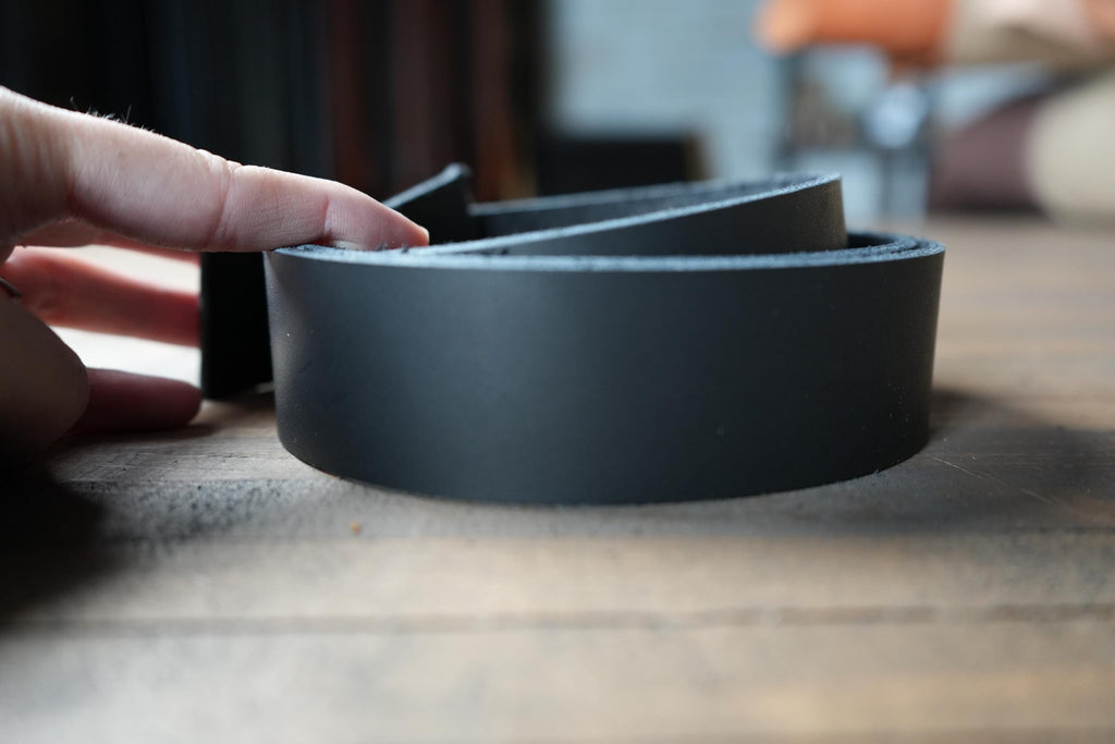 Black Veg Tanned Bridle Leather 12-14oz American Hides Tanned in America Premium Leather Straps with Beveled Edges Ready for Belt Making