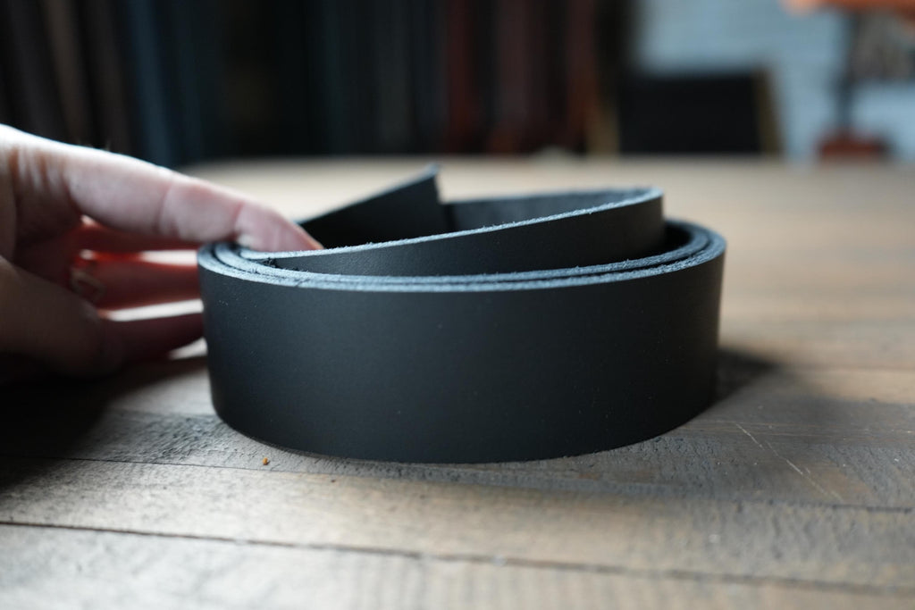 Black Veg Tanned Bridle Leather 12-14oz American Hides Tanned in America Premium Leather Straps with Beveled Edges Ready for Belt Making