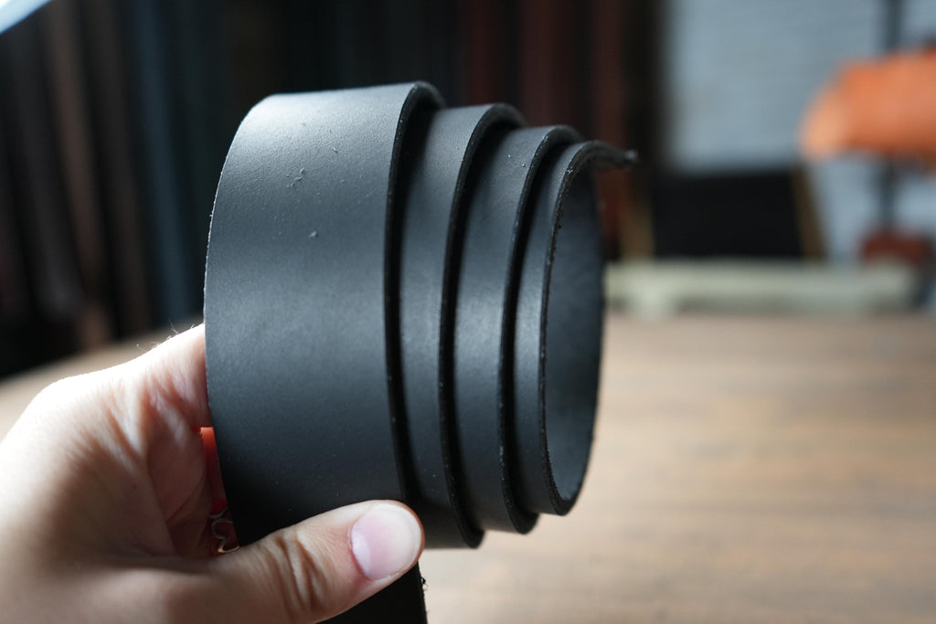 Black Veg Tanned Bridle Leather 12-14oz American Hides Tanned in America Premium Leather Straps with Beveled Edges Ready for Belt Making