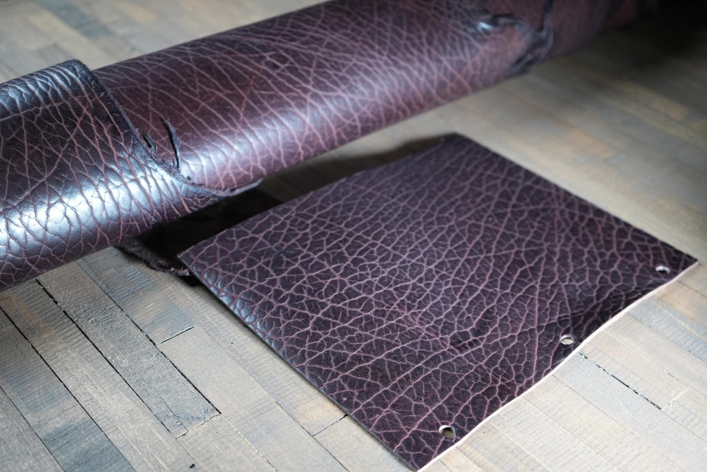 American Made Mahogany Shrunken Bison Leather Distressed Rustic Hide DIY Tooling Leather Wallet Panel Craft Supply Craftsman