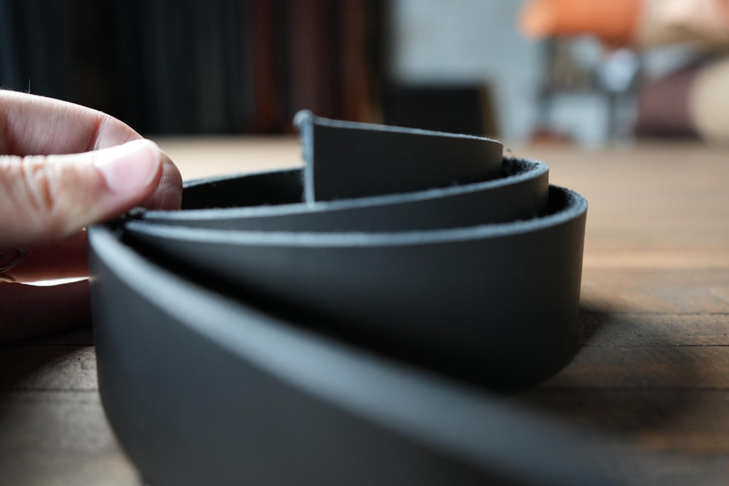 Black Veg Tanned Bridle Leather 12-14oz American Hides Tanned in America Premium Leather Straps with Beveled Edges Ready for Belt Making