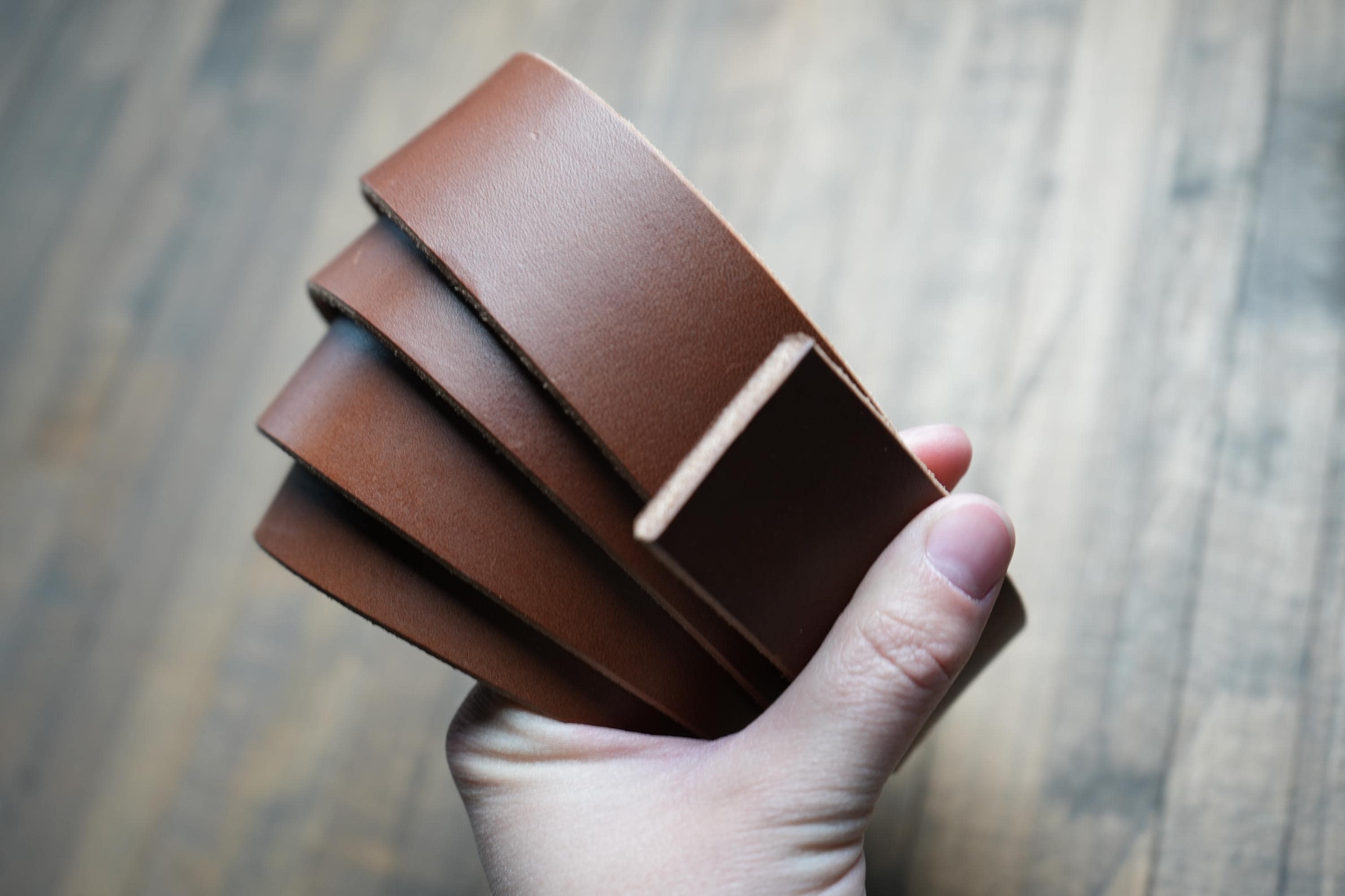 Brown Veg Tanned Bridle Leather 12-14oz American Hides Tanned in America Premium Leather Straps with Beveled Edges Ready for Belt Making